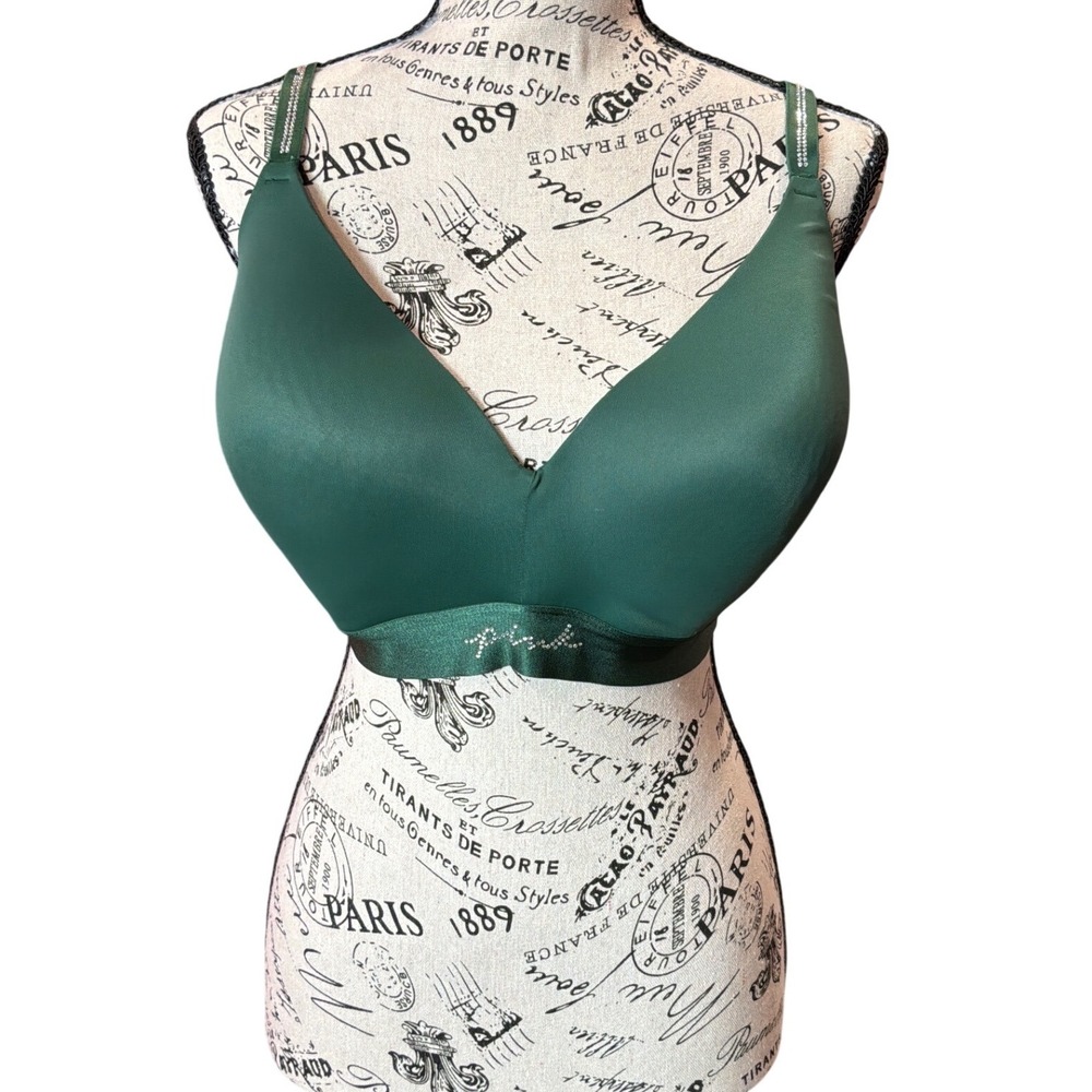 Victoria's Secret PINK Wireless Bra Emerald Green Rhinestone Logo 38DDD F85